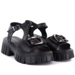 Womens leather sandals on a platform with decoration, black Vinceza 26-79611 - Image 3