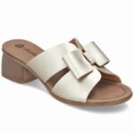 Womens leather slides on a block, gold Remonte R8759-90