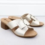 Womens leather slides on a block, gold Remonte R8759-90 - Image 3