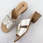 Womens leather slides on a block, gold Remonte R8759-90 - Image 4