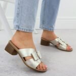 Womens leather slides on a block, gold Remonte R8759-90 - Image 6