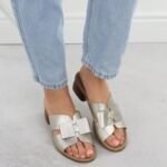 Womens leather slides on a block, gold Remonte R8759-90 - Image 7