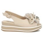 Womens leather wedge sandals beige Filippo DS7045/26 - Image 2