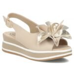 Womens leather wedge sandals beige Filippo DS7045/26