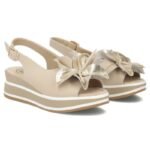 Womens leather wedge sandals beige Filippo DS7045/26 - Image 4