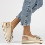 Womens leather wedge sandals beige Filippo DS7045/26 - Image 6