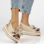 Womens leather wedge sandals beige Filippo DS7045/26 - Image 7