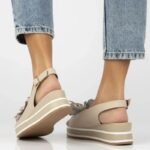 Womens leather wedge sandals beige Filippo DS7045/26 - Image 8