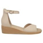 Womens leather wedge sandals beige Filippo DS7635 - Image 2
