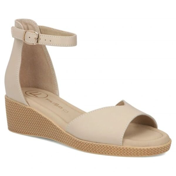 Womens leather wedge sandals beige Filippo DS7635