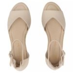 Womens leather wedge sandals beige Filippo DS7635 - Image 5