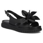 Womens leather wedge sandals, black, Filippo DS6965