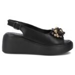 Womens leather wedge sandals, black, Filippo DS7577 - Image 2