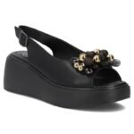 Womens leather wedge sandals, black, Filippo DS7577