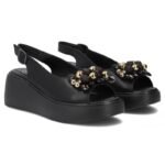 Womens leather wedge sandals, black, Filippo DS7577 - Image 4