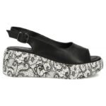 Womens leather wedge sandals, black, Filippo DS7580 - Image 2