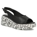 Womens leather wedge sandals, black, Filippo DS7580