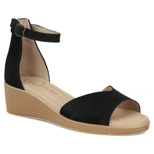 Womens leather wedge sandals, black, Filippo DS7635