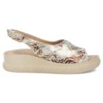 Womens leather wedge sandals, gold, Filippo DS7581 - Image 2