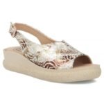 Womens leather wedge sandals, gold, Filippo DS7581