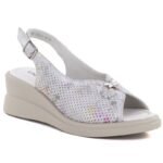 Womens leather wedge sandals gray Vinceza 26-79614