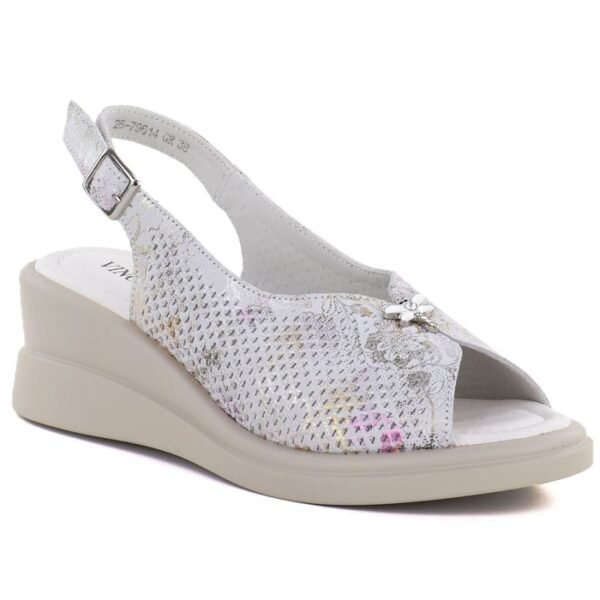 Womens leather wedge sandals gray Vinceza 26-79614
