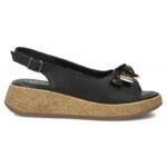 Womens leather wedge sandals with openwork black Filippo DS7582 - Image 2