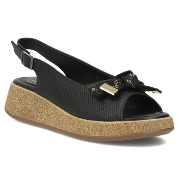 Womens leather wedge sandals with openwork black Filippo DS7582