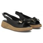 Womens leather wedge sandals with openwork black Filippo DS7582 - Image 4
