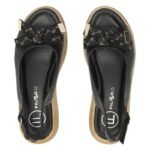 Womens leather wedge sandals with openwork black Filippo DS7582 - Image 5