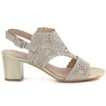Womens openwork beige heeled sandals M.Daszyński MR1954-2 - Image 2