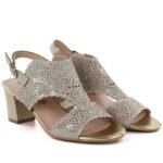 Womens openwork beige heeled sandals M.Daszyński MR1954-2 - Image 3