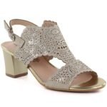 Womens openwork beige heeled sandals M.Daszyński MR1954-2