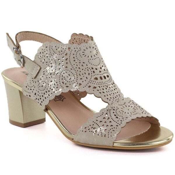 Womens openwork beige heeled sandals M.Daszyński MR1954-2