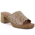 Womens openwork beige mules with a heel M.Daszyński MR2598-7 - Image 2