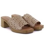 Womens openwork beige mules with a heel M.Daszyński MR2598-7 - Image 3