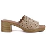 Womens openwork beige mules with a heel M.Daszyński MR2598-7