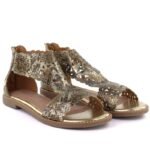Womens openwork snakeskin gold sandals M.Daszyński MR24148-2 - Image 3