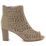 Womens openwork suede high-heeled ankle boots in beige Jezzi ASA283-8 - Image 2