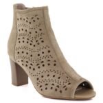 Womens openwork suede high-heeled ankle boots in beige Jezzi ASA283-8