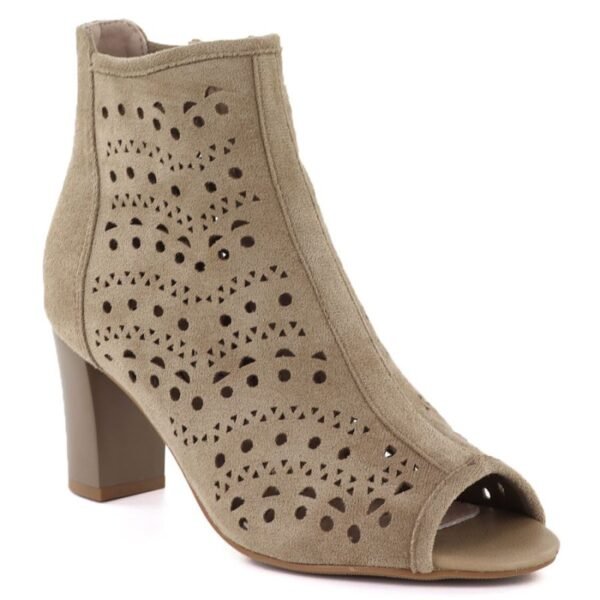 Womens openwork suede high-heeled ankle boots in beige Jezzi ASA283-8