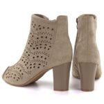 Womens openwork suede high-heeled ankle boots in beige Jezzi ASA283-8 - Image 4
