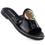 Womens patent leather black flip-flops with decoration M.Daszyński MR2266-5