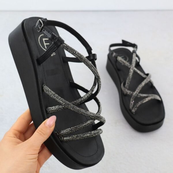 Womens Roman wedge sandals with zircons, black Filippo DS6898
