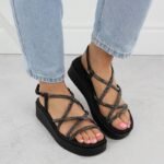 Womens Roman wedge sandals with zircons, black Filippo DS6898 - Image 4