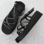 Womens Roman wedge sandals with zircons, black Filippo DS6898 - Image 6