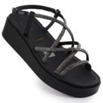 Womens Roman wedge sandals with zircons, black Filippo DS6898 - Image 7