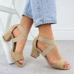 Womens slip-on sandals with a block heel, beige Filippo DS6920 - Image 5