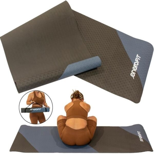 YOGA AND FITNESS MAT TPE ANTI-SLIP BLACK AND BLUE ENERO FIT