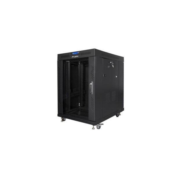 19" 15U 600x800 black LCD glass door rack cabinet Lanberg (Flat Pack) V2